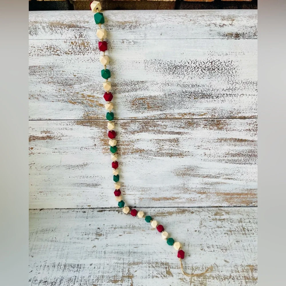 *Holiday Geometric Wood Beaded Garland 40”